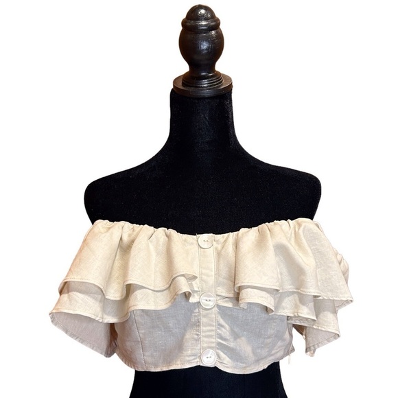 Zara Women’s Off The Shoulder Ruffle Cream Crop Top Size-M NWT - Picture 3 of 12